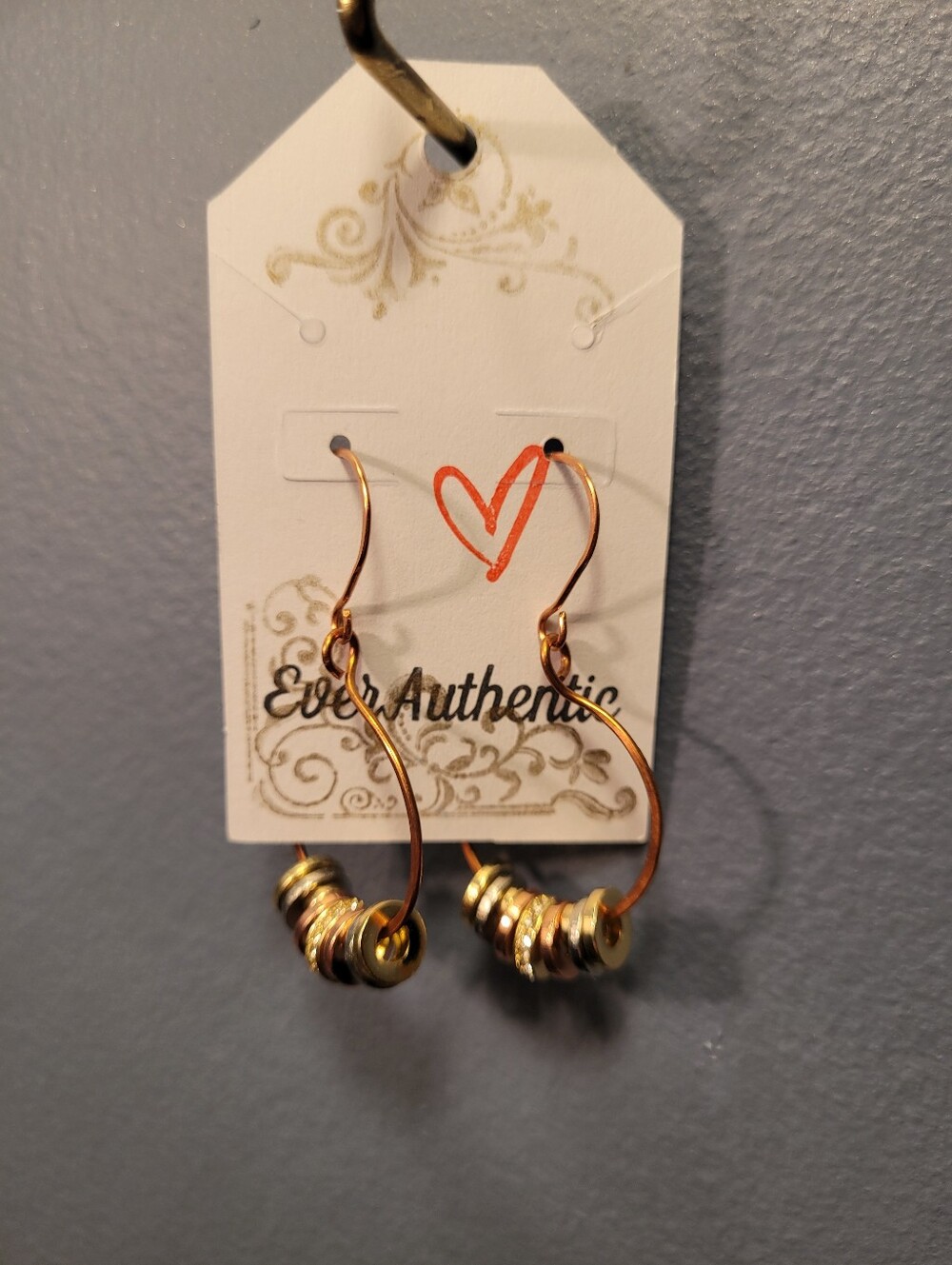 Authentic Copper Handemade Curved Hoop Earrings with Disc Accents